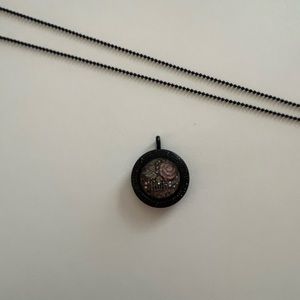 Origami Owl Black Crystal Locket with chain